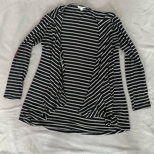 Umgee Charcoal Gray &White Striped Cardigan With Patch Detail On Elbows